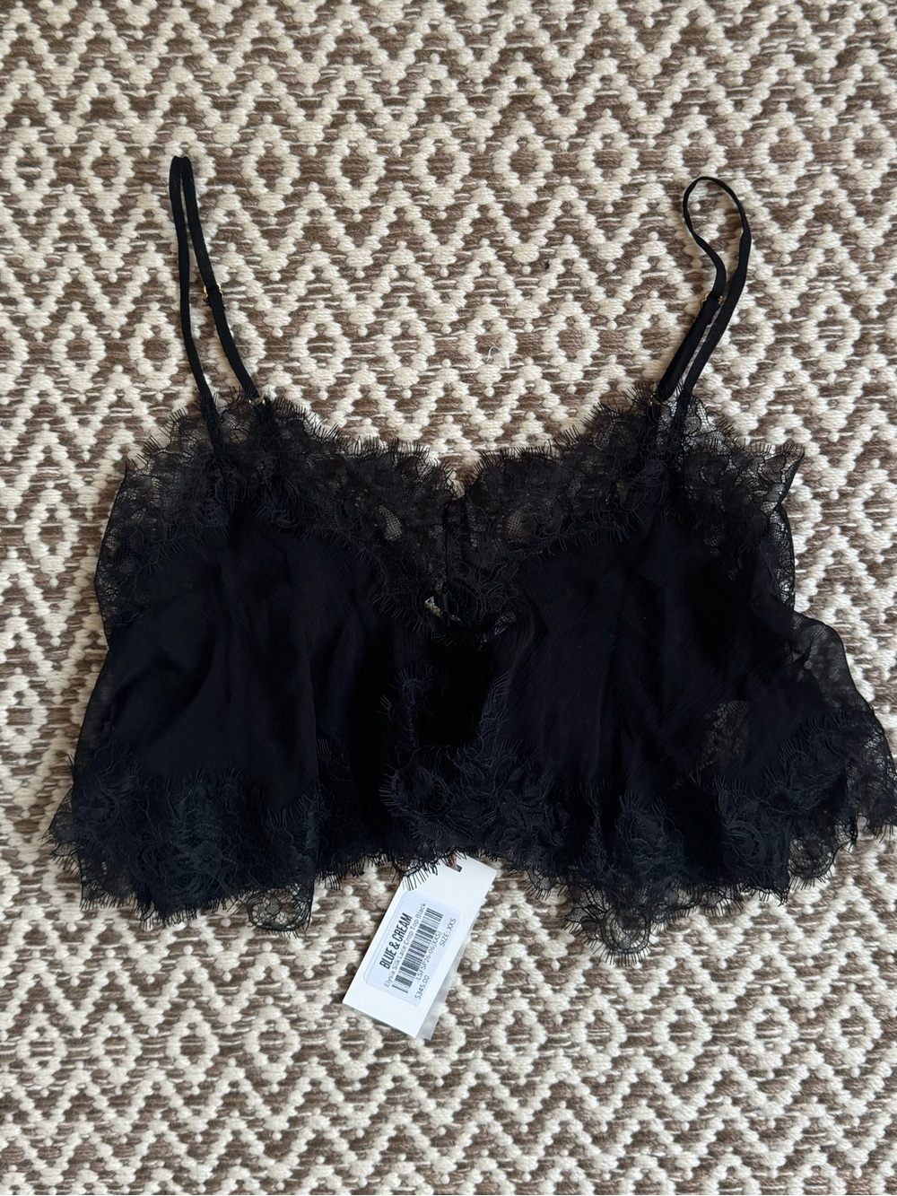 LoveShackFancy Elysia Silk Lace Crop Top in Black - Picture 6 of 7